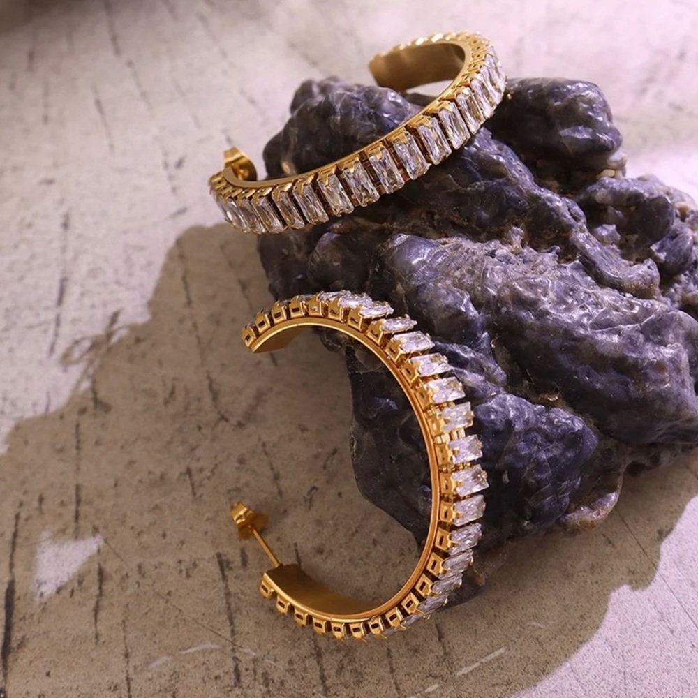 Cubic Zirconia Gold Plated Tennis Hoop Earring